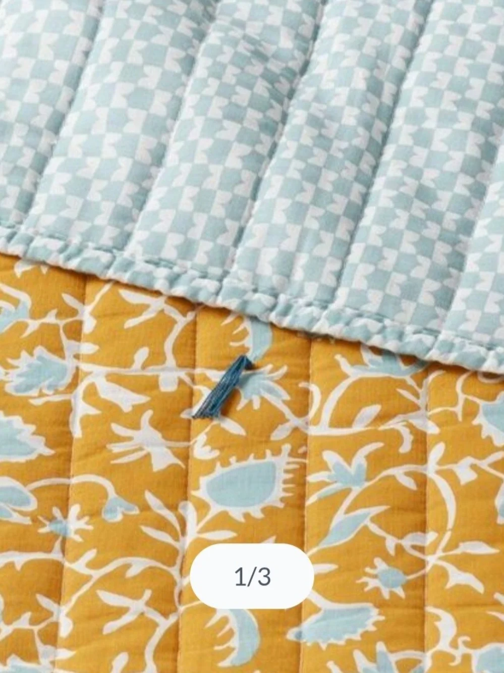 Threshold Mustard Yellow Quilted Floral Bedspread with Light Blue Accents